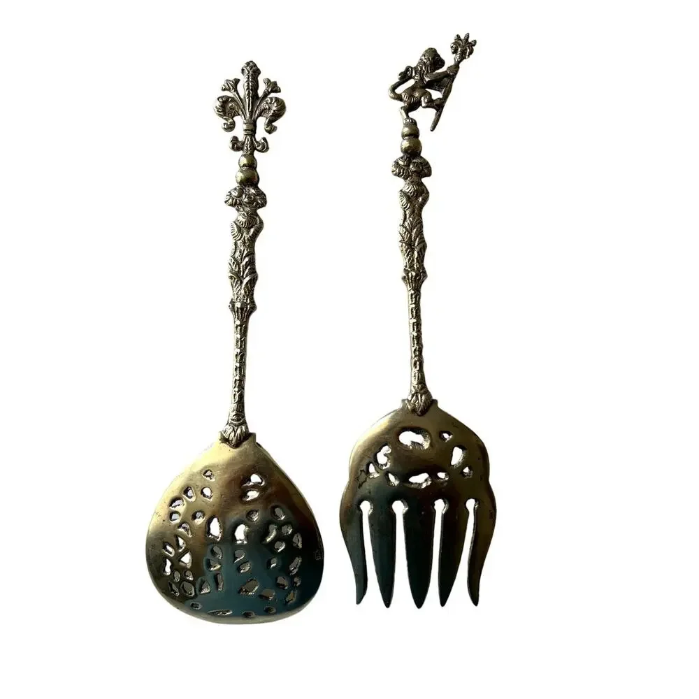 Vintage Ugo Belleni Florentine Serving Set Italy Fork Cherub Fleur de lis